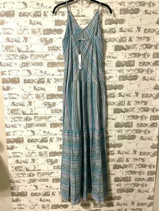 Self Contrast Sun Washed Striped Maxi Dress M NWT Tiered Blue Pink Boho Tall - Picture 4 of 8